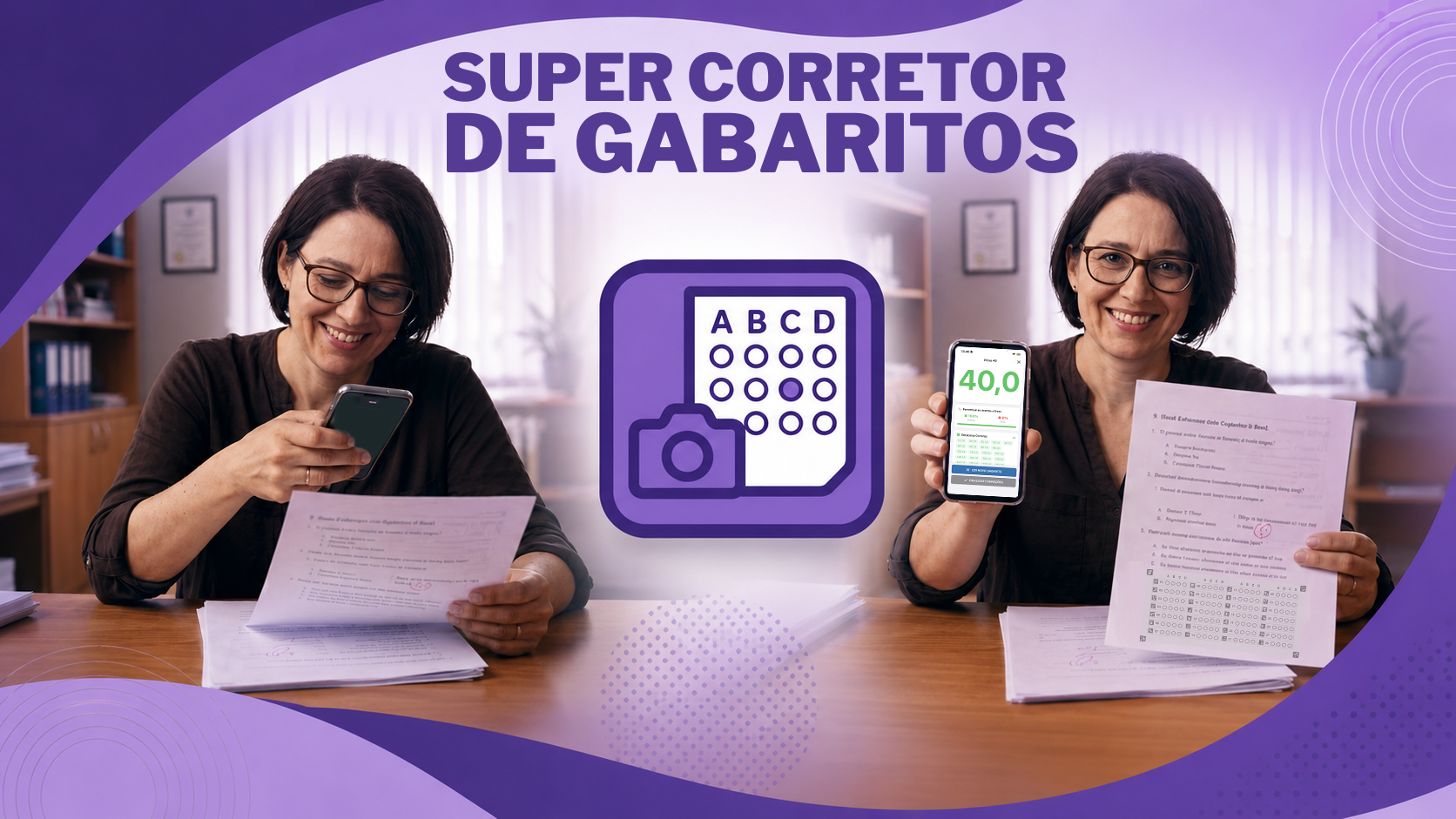 Super Corretor de Gabaritos - Professora corrigindo provas